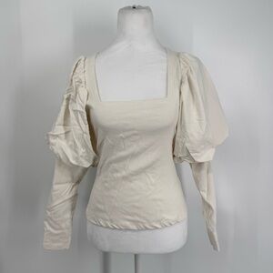 Maeve by Anthropologie White Balloon Square Neck Sleeve Top